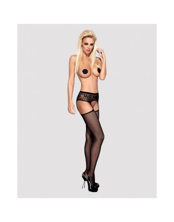 Stockings with Garter Obsessive S307 Black XL/XXL