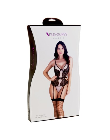 Ensemble de Lingerie S Pleasures Noir/Gris (Taille unique)