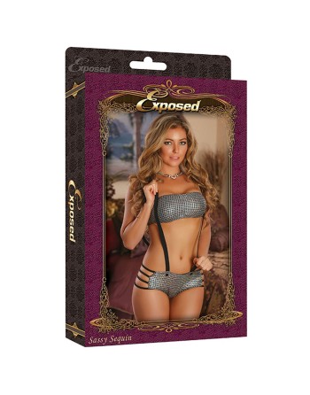 Underwear Set Exposed Black Silver (L/XL)