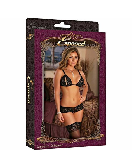 Conjunto de Lencería Exposed Negro (XXL)