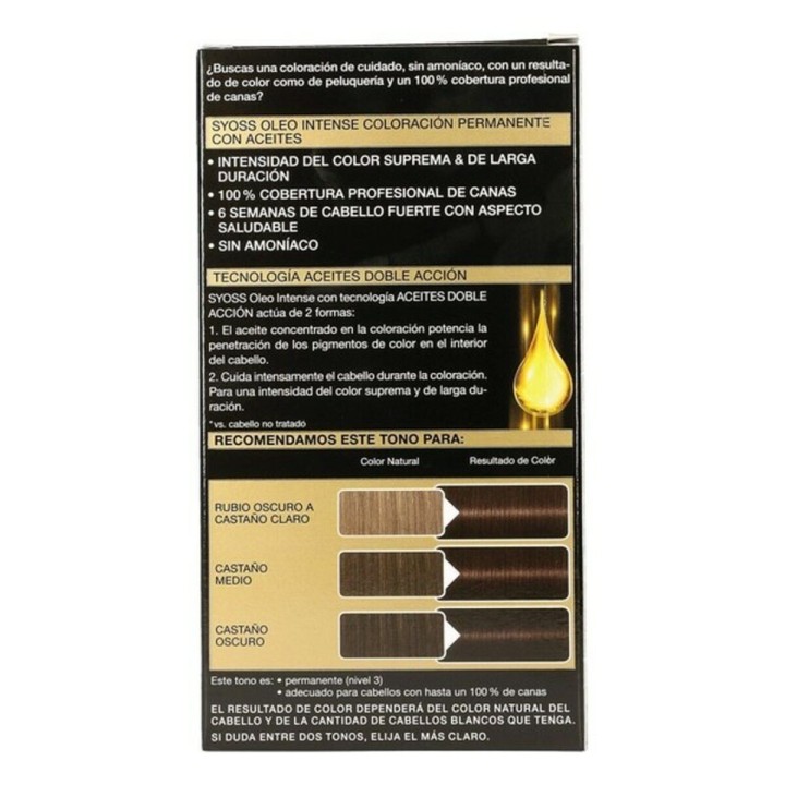 Tintura Permanente   Syoss Olio Intense Senza ammoniaca Nº 3,10 Castano