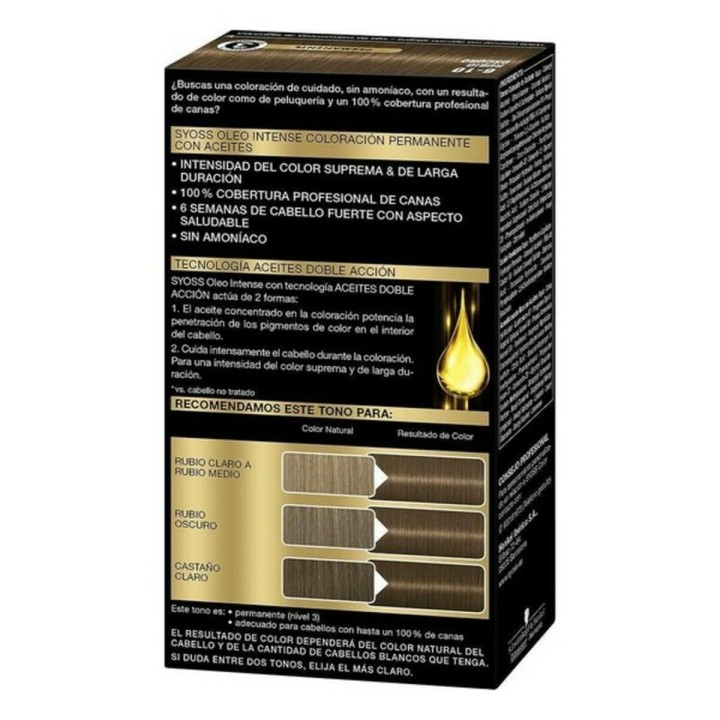 Tintura Permanente   Syoss Olio Intense Senza ammoniaca Nº 6,10 Biondo Scuro