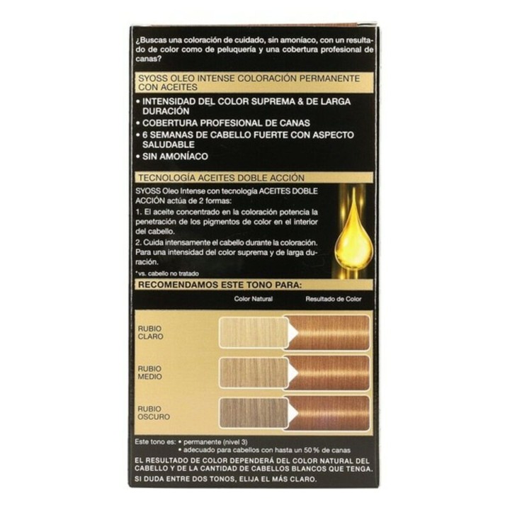 Permanent Farve   Syoss Olio Intense Uden ammoniak Nº 8,60 Honning blond