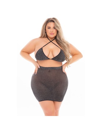 Ensemble de Lingerie Pink Lipstick Noir (XL)