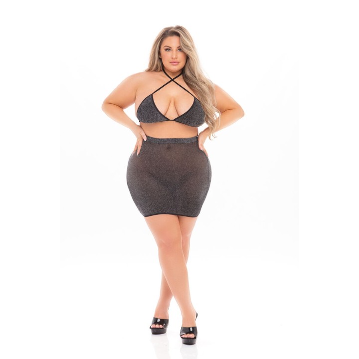 Conjunto de Lencería Pink Lipstick Negro (XL)