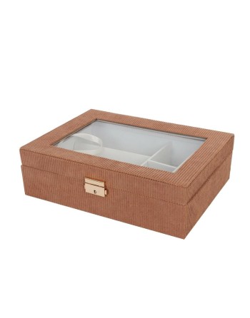 Box for watches Versa Red Polyester MDF Wood 11,5 x 8 x 21 cm